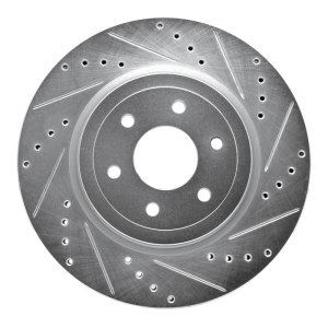 Nissan Pathfinder Brake Rotor (1) - Front Right - R1 Concepts - Drilled & Slotted - Silver - `08-`11